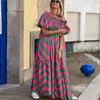 Casual Dresses Women's Off Shoulder Long Dress Bohemian Puff Sleeve Wavy randig tryck Flödig sommarlov