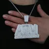 Pendant Necklaces Iced Out Bling Letters ATM Addicted To Money Pendant Necklaces Silver Color Rectangle CZ Zircon Charm Men's Hip Hop Jewelry 231204