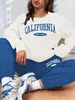 Hoodies Womens Sweatshirts لطيف اللون من النوع الثقيل نساء كاليفورنيا رسالة 3D الطباعة الخريف Harajuku Capless Pullover Hoodie Tops بالإضافة إلى حجم 231204
