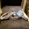 結婚指輪Huitan Luxury Princess Cut Cubic Zircon Bridal Marriage Set Rings Elegant Accessories Brilliang Women Men Wedding Trendy Jewelry 231205