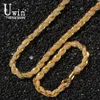 Uwin 9mm Iece Out cuerda cadena collares pulseras diamantes de imitación completos Bling Biling moda Hiphop Jewelry2262