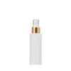 Plastic Empty Spray Pump White Bottle Gold Ring Flat Shoulder PET 100ml 150ml 200ml Refillable Cosmetic Packaging Container