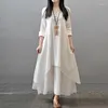 Casual Dresses Elegant For Women Fashion Cotton And Linen Maxi Dress Plus Size Loose Long Sleeve Robe Club Outfits Vestido