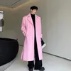 Herrgrenar Noymei Windbreaker Autumn/Winter Korean Style All-Match Thicked Double Breasted Pink Wool Coat Fashion Men Trench WA3168 231204