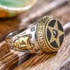 Solitaire Ring 925 STERLING Gümüş Ters Pentagram Yüzüğü Aşağı doğru Çivi Şeytan Şeytan Şeytan Şeytan Mücevher Moda Erkekler Yüzük 272K