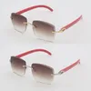 Designer Diamond Cut Lens Rouge En Bois Sans Monture Hommes Lunettes De Soleil pour femmes lentes de sol Grand Carré Rouge Bois Lunettes De Soleil Cadres pour C Décoration Lunettes De Luxe Nouveau