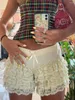 Shorts femininos moda mulheres verão renda cintura alta mini arco em camadas calças curtas doce bloomers pele amigável s m l