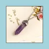 Pendentif Colliers Prisme Hexagonal Rose Quartz Point Collier Fil Enveloppé Cristaux De Guérison Violet Chakra Pierre Puissance Reiki Colliers D Dhhjb