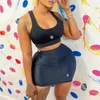 Women Two Piece Dress Summer New Fashion Letter Print Sleeveless Tank Top Crop And Mini SKirt Set Sexy Bodycon Matching