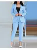 Kadınlar İki Parçalı Pantolon Kadın İş Takımı 2 Set İnce Takım Ofis Lady Coat Zarif Moda Uzun Kollu Röportaj Blazer Coats Pantolon