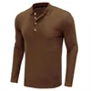 Polos Polos Casual Button Lapel T-shirty Solidny kolor długi rękaw