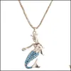 Pendant Necklaces Mermaid Pendants Bohemian Long Chains Enamel Crystal Necklace Beautif Drop Delivery Jewelry Dhybq