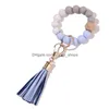 Party Favor Sile Wooden Beads Keychain Suede Tassel Bracelet Keyring Anti-Lost Bangle Key Ring For Home Wood Beaded Crafts Car Decor Dhqri