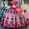 Czerwona księżniczka Off the ramion Ball suknia Quinceanera sukienka z koraliki urodziny lawenda vestidos de novia Appliques ukończenie sznurka