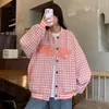 Vestes Femmes Rose Oversize Plaid High Street Bomber Femmes À Manches Longues Manteaux Y2k Preppy Style Vintage Survêtement Couples