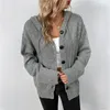 Kvinnors tröjor S-XL Noir Blanc Gris Automne Tout på Out Streetwear Femmes Bouton Avant Cardigan Tricots Dra A Manches Sulfavec Chapeau 231205