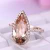Boutique novas gotas grandes pedras preciosas anéis femininos de cobre alto rosa ouro diamante anéis moda jóias Whole221M