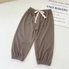 Брюки с завязками, однотонные повседневные брюки для мальчиков и девочек, свободные прямые широкие штаны, школьная форма для мальчиков