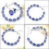 Bracciale, Orecchini Collana Regalo di Halloween Orecchini Pendenti Bracciale 3 pezzi Set di gioielli Ovale Topazio blu 925 Collane di argento Fash Dhlhj