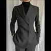 Женские брюки из двух предметов, большие размеры, двубортный костюм с узором «елочка», деловой тонкий деловой костюм для офиса, пальто, деловой комплект 231204