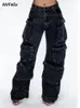 Jumpseau pour femmes Barboteuses Cargo Jeans Femmes Vintage 90s Multiples poches Pantalon droit Baggy Denim Y2k Vêtements Taille haute Pantalon décontracté Streetwear 231204