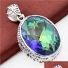 Pendant Necklaces Luckyshine 12Pieces Fashion Jewelry Wholesale 925 Sier Classic Royal Style Rainbow Blue Oval Mystic Topaz Crystal Pe Dhn6Y