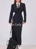 Work Dresses British Style 3 Piece Dress Set Women Long Sleeve Chic Coat White Stripe Shirt Casual Elegant Office Lady Suits