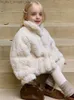 Down Coat Korean Winter Toddler Girl Coat Faux Fur Padded Thicken Warm Baby Girl Outwear Coat Solid Turn Down Collar Kids Girl Fluffy Coat Q231205