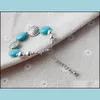 Charm Bracelets Wholesale Turquoise Sier Chain Link Bracelet Bangle Fashion Wristband Cuff Bead Drop Delivery Jewelry Dhpgw