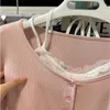 Polos dla kobiet różowe koszulki kobiety Slim Sweet College Fashion Korean Spring Soft Leisure Cropled Cropled zaprojektowany 2023 Przyjazd codziennie swobodny