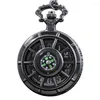 Montres de poche à boussole creuse noire, montre à Quartz numérique Vintage, chaîne de haute qualité, accessoires pour hommes et femmes, horloge cadeau