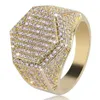 Bague avec pierres latérales pour hommes, strass glacés 3A, bijoux somptueux, or, argent, bijoux à la mode, Hip Hop2976