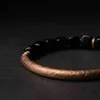 Projektant Bangle Designer Cubic Black Obsidian Bransoletka z ręcznie wykonanymi antykami miedzianymi akcesoriami Trenda Ochrona Kamienna biżuteria dla mężczyzn 202a