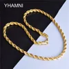 YHAMNI New Fashion Gold Necklace With Stamp Gold Color 6 MM 20 Inches Long ed Chain Necklace Gold Fine Jewelry NX184277I