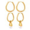 Hoop Earrings ALLME Dainty Faux Pearl For Women Girl 18K Gold Silver PVD Plated Stainless Steel U Shaped Long Pendant Earring