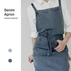 Förkläden Jeans Förkläde unisex justerbar denim Pinafore japansk fashional målning studio trädgårdsskötsel kafé matlagning bakning kök 231204