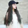 Ball Caps Women's Casual Black Baseball Cap With Gray Blue Long Curly Hair Together
