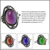 Solitaire Ring Color Change Mood Oval Emotion Feeling Changeable Temperature Control Thermochromic Gemstone Drop Delivery Jewelry Dh0M5