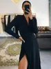 Casual Dresses Insta European och American Deep V Padded Shoulder Slim-Fit Dress