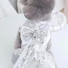 개 의류 애완 동물 여름 드레스 버튼 클로저 고양이 스팽글 보우 노트