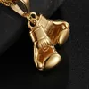Очаровательные подарки, золотые байкерские двойные боксерские перчатки из нержавеющей стали, кулон, мужское ожерелье для фитнеса, 4 мм, 22 веревки, Chain216K