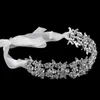 Handgjorda brudpannband Tiara Crystal Wedding Hair Accessories Ribbon Elegant Headpiece Rhinestone Women Hair Jewelry2786