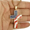 Collana con bandiera americana Collane con ciondolo croce in acciaio inossidabile Gioielli patriottici Religiosi USA Oro Argento Catena pesante2938