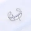 925 Sterling Silver Double Cross Ring Open Adjustable Size Finger Ring High Quality Paved Cubic Zircon Hip Hop Women Ring for Wedding Jewelry Wholesale