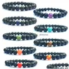 Kralen 20 Kleuren 8Mm Natuurlijke Zwarte Lavasteen Kralen Kruis Armband Diy Vulkaansteen Essentiële Olie Diffuser Voor Vrouwen mannen Drop Leveren Dhwdl