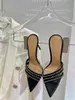 Chaussures habillées Arrivée Sandales pour femmes en cuir véritable - Talons hauts avec strass 10 cm Bout ouvert Diapositives Serrure en métal Pantoufles Design Pompes