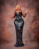 2024 ASO EBI Mermaid Black Prom Dress in rilievo in rilievo con pace di pizzo Formale Formale Accogliente Accogliente Oquilli di fidanzamento di compleanno Abiti abiti DE DE Soiree ZJ351