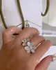 Vintage Band Rings Frivole Brand Designer Copper Full Crystal Four Leaf Clover Charm Open Ring For Women smycken med Box Party Gift