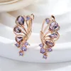 Dangle Earrings Gulkins Trend 585 Rose Gold Color Butterfly Drop For Women Shiny Purple Natural Zircon Fine Daily Jewelry Crystal Gift