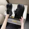 Dress Shoes Women Casual 7.5CM Height Increased PU Leather Chunky Thick Bottom Sneakers Pumps Platform Flats Vulcanized
